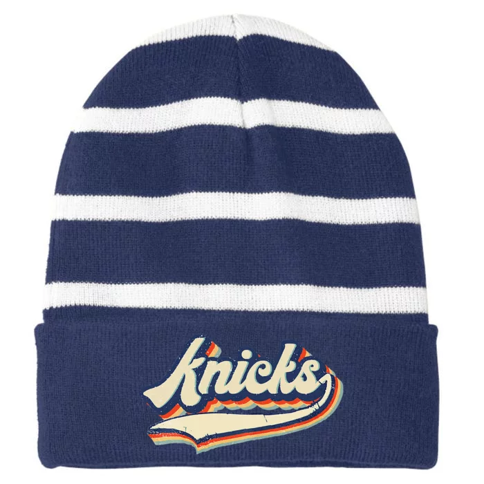 Knicks Name Vintage Retro Gift Striped Beanie with Solid Band