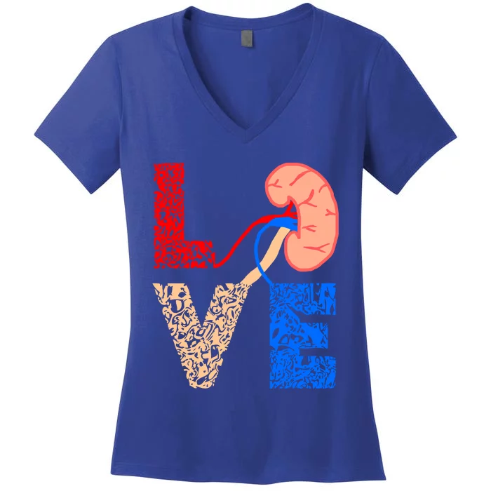 Kidney Organ Donation Love Dialysis Patients Nurse Nursing Funny Gift Women's V-Neck T-Shirt