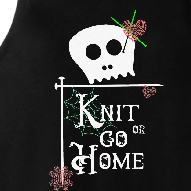 Knit Or Go Home Skull Needles Yarn Halloween Knitting Design Ladies Tri-Blend Wicking Tank