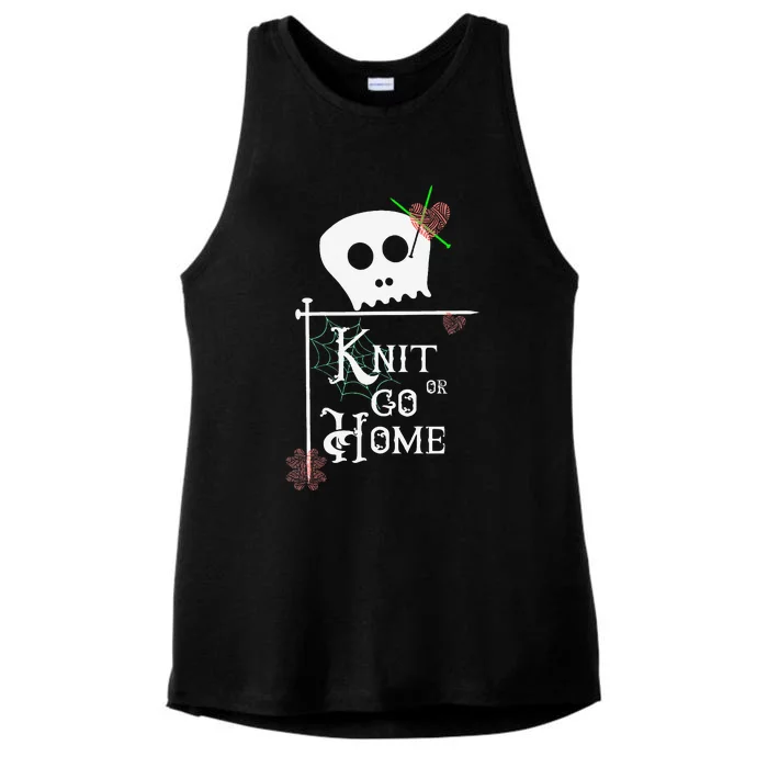 Knit Or Go Home Skull Needles Yarn Halloween Knitting Design Ladies Tri-Blend Wicking Tank