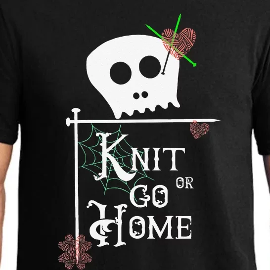 Knit Or Go Home Skull Needles Yarn Halloween Knitting Design Pajama Set