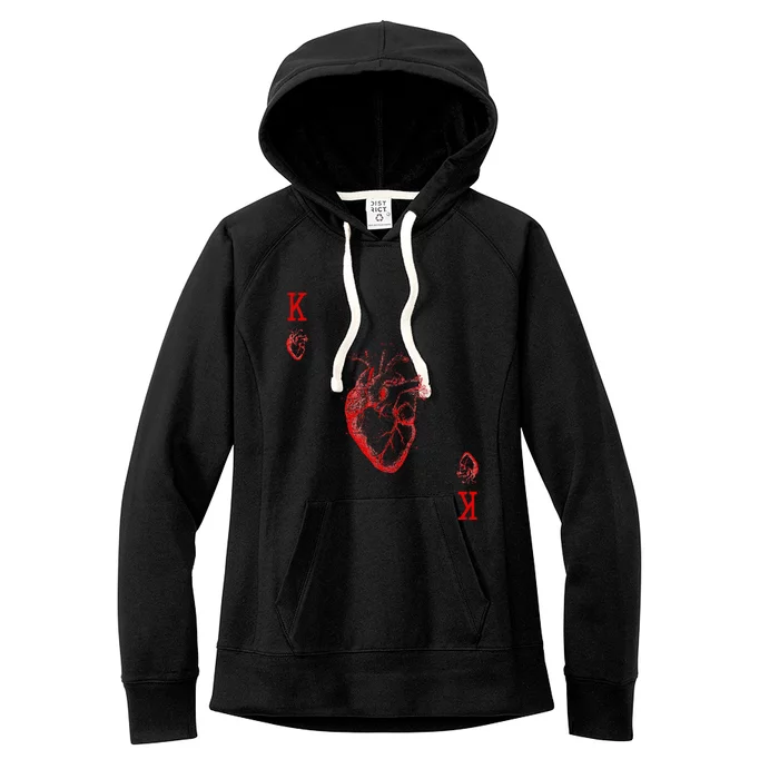 King Of Hearts Vintage Crown Engraving Card Women's Fleece Hoodie