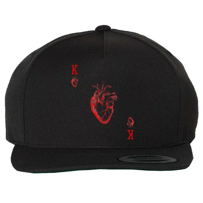 King Of Hearts Vintage Crown Engraving Card Wool Snapback Cap