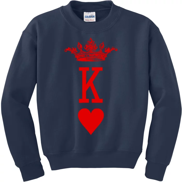 King Of Hearts Vintage Crown Engraving Card Kids Sweatshirt