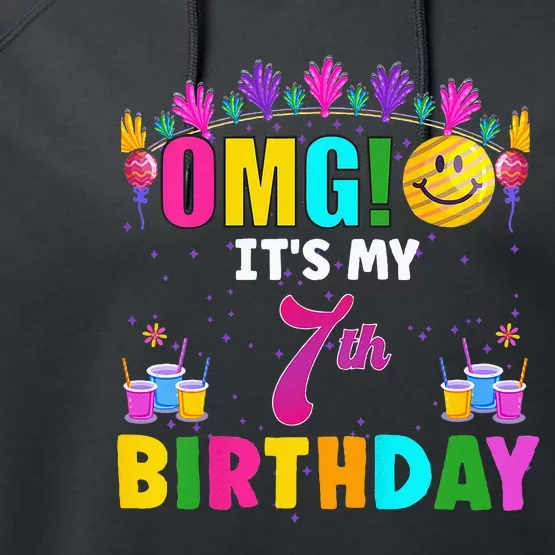 Kids OMG Its My 7th Birthday Cute 7 Year Old Birthday Party Performance Fleece Hoodie