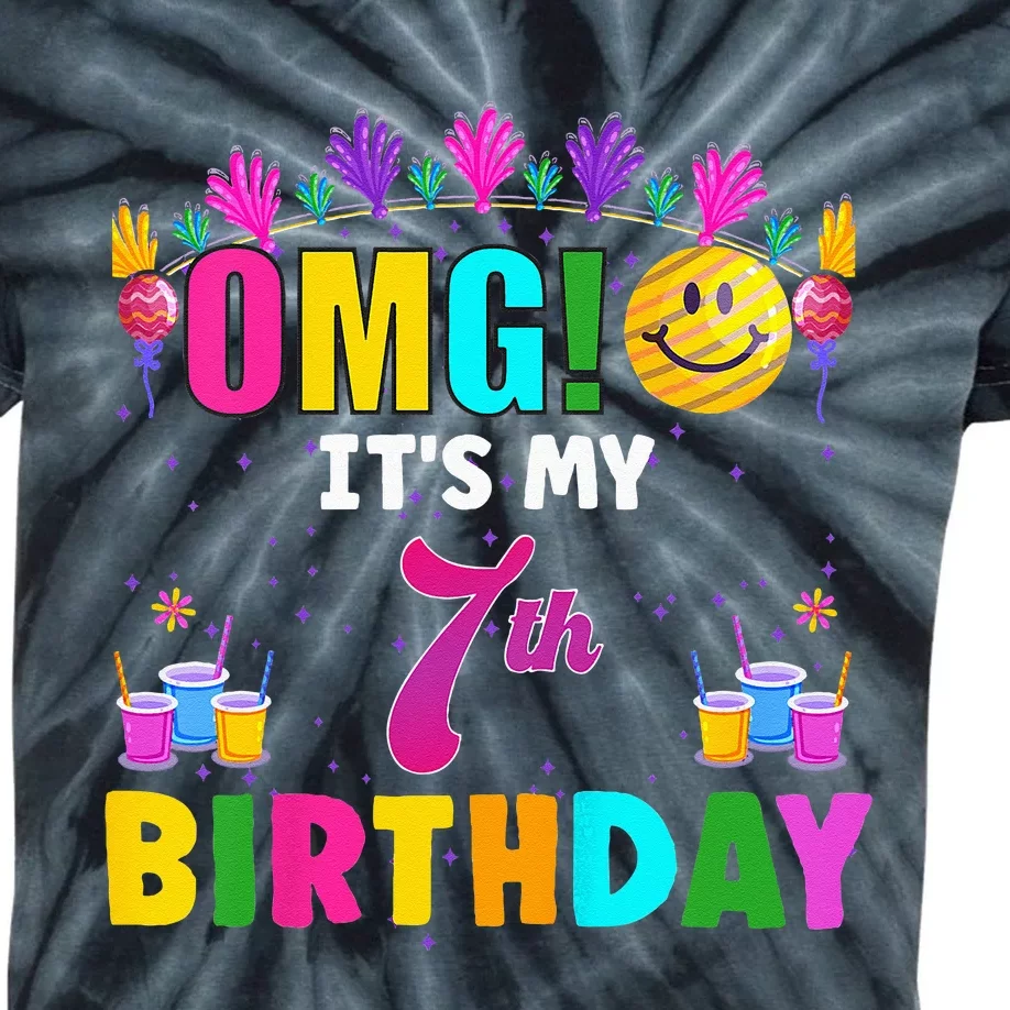 Kids OMG Its My 7th Birthday Cute 7 Year Old Birthday Party Kids Tie-Dye T-Shirt