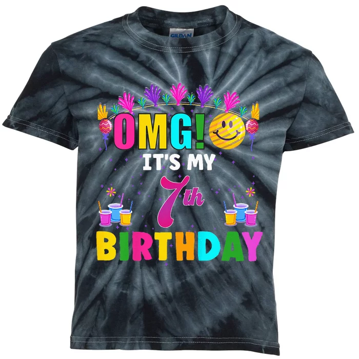 Kids OMG Its My 7th Birthday Cute 7 Year Old Birthday Party Kids Tie-Dye T-Shirt