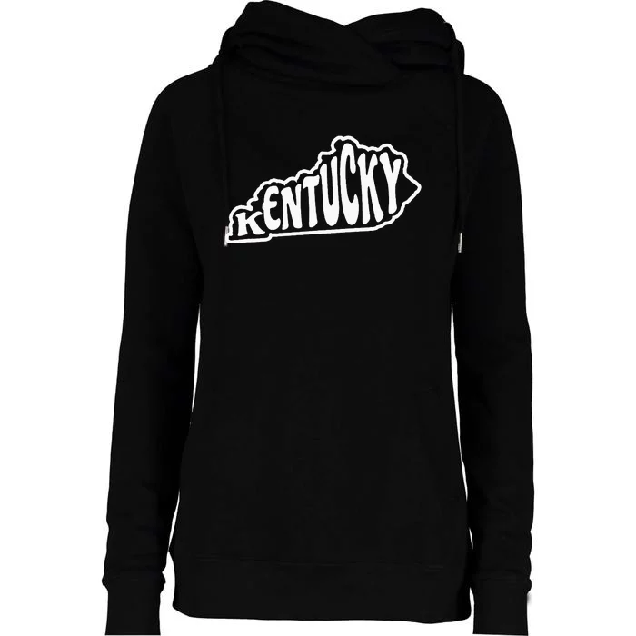 Kentucky Outline In White Womens Funnel Neck Pullover Hood