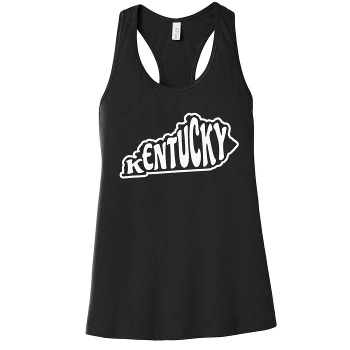 Kentucky Outline In White Women's Racerback Tank