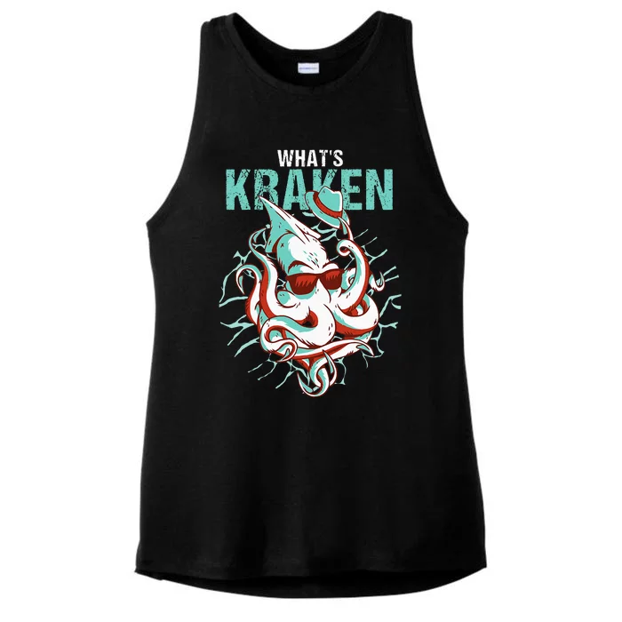 Kraken Ocean Monster Diver Surfer Beach Lover Whats Kraken Ladies Tri-Blend Wicking Tank