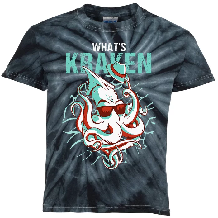 Kraken Ocean Monster Diver Surfer Beach Lover Whats Kraken Kids Tie-Dye T-Shirt