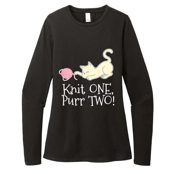 Knit One Purr Two Cat Lover Yarn Crocheting Gift Womens CVC Long Sleeve Shirt