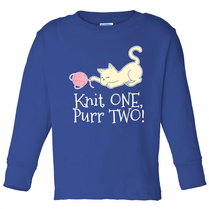 Knit One Purr Two Cat Lover Yarn Crocheting Gift Toddler Long Sleeve Shirt