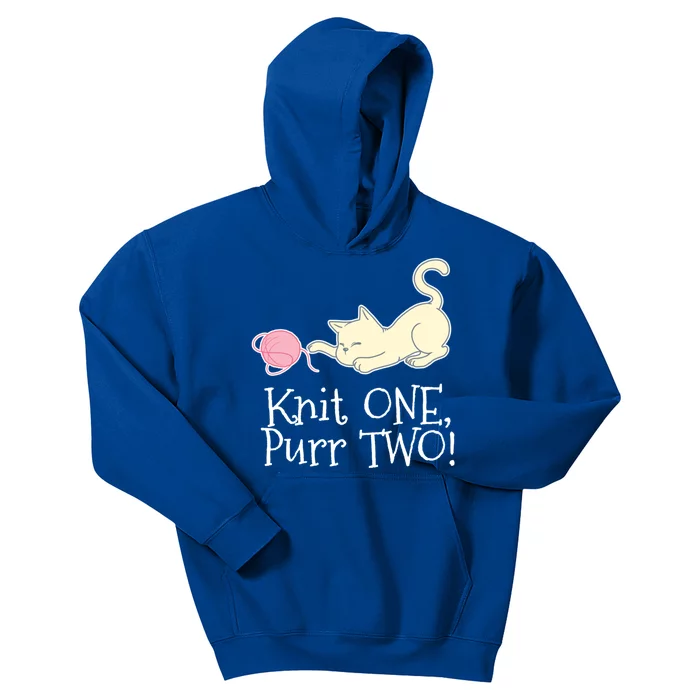 Knit One Purr Two Cat Lover Yarn Crocheting Gift Kids Hoodie