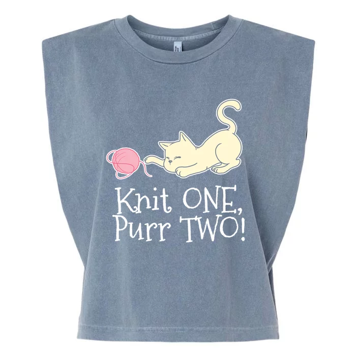 Knit One Purr Two Cat Lover Yarn Crocheting Gift Garment-Dyed Women's Muscle Tee