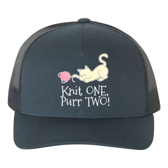 Knit One Purr Two Cat Lover Yarn Crocheting Gift Yupoong Adult 5-Panel Trucker Hat