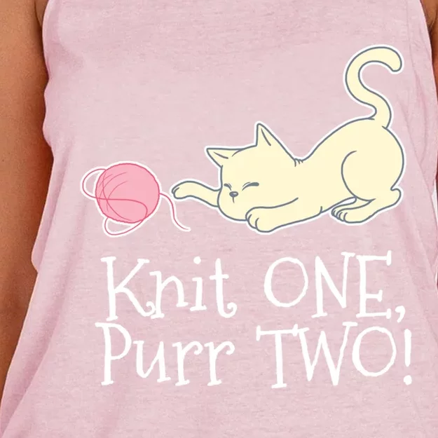 Knit One Purr Two Cat Lover Yarn Crocheting Gift Women's Knotted Racerback Tank