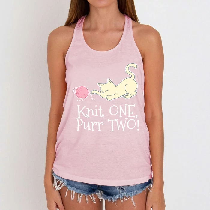 Knit One Purr Two Cat Lover Yarn Crocheting Gift Women's Knotted Racerback Tank