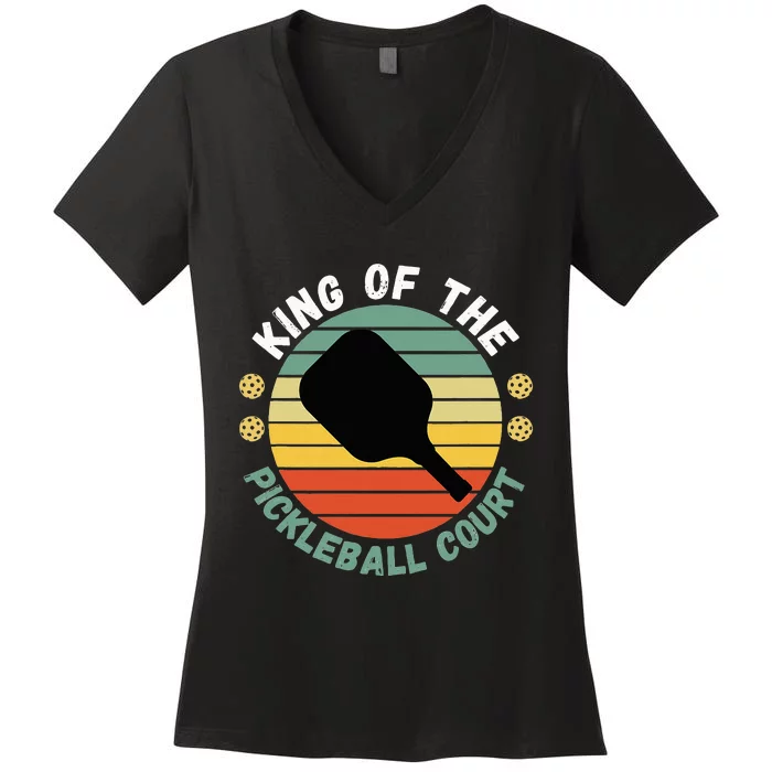 King Of Pickleball Court Funny Player Paddle Women's V-Neck T-Shirt