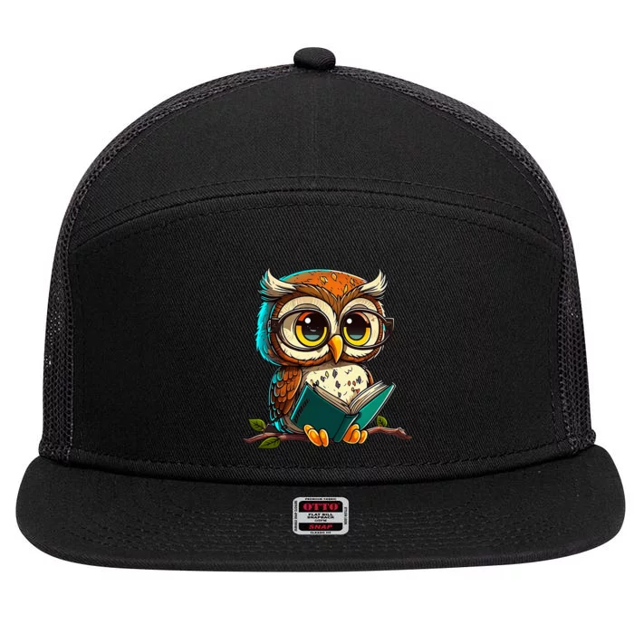 Kawaii Owl Reads Book Reading Bookworm Library Book 7 Panel Mesh Trucker Snapback Hat