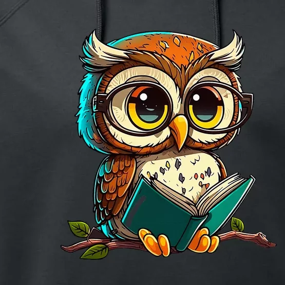 Kawaii Owl Reads Book Reading Bookworm Library Book Performance Fleece Hoodie