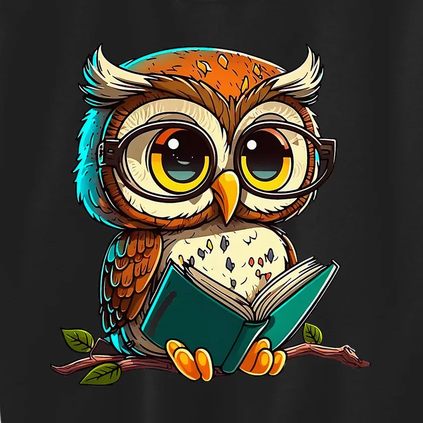 Kawaii Owl Reads Book Reading Bookworm Library Book Kids Sweatshirt