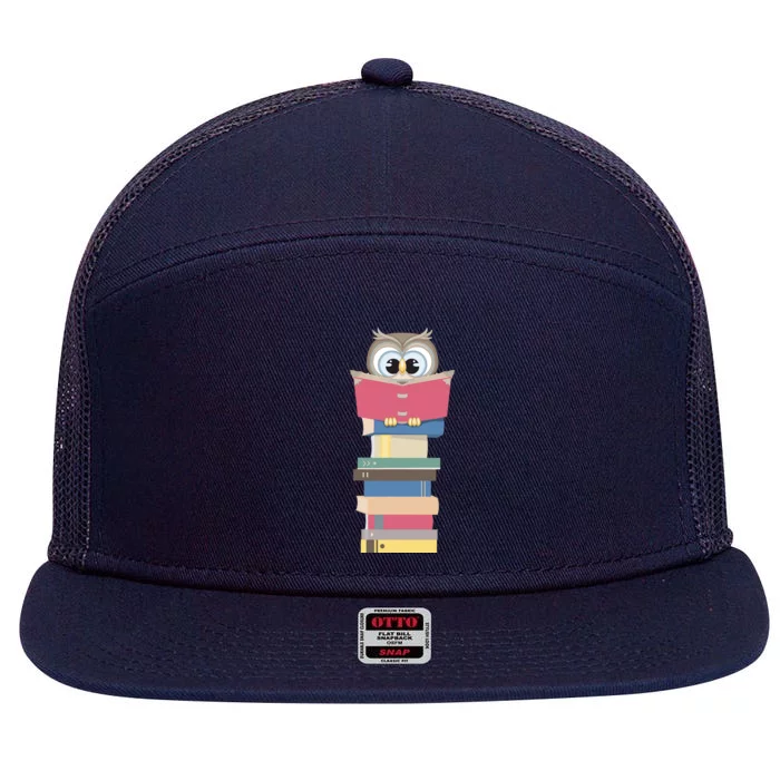 Kawaii Owl Reads Book Reading Bookworm Library Book Lover 7 Panel Mesh Trucker Snapback Hat