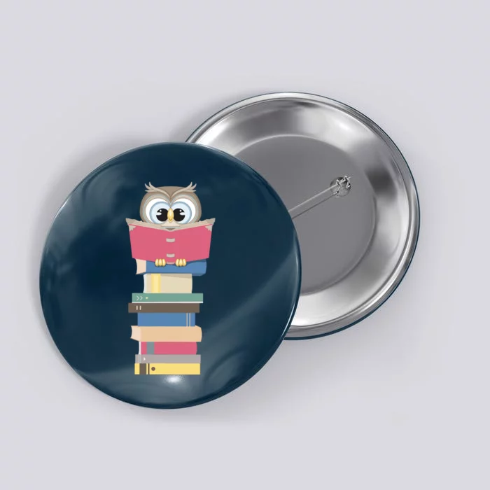 Kawaii Owl Reads Book Reading Bookworm Library Book Lover Button