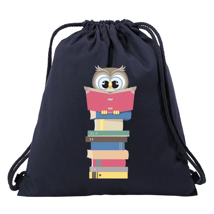 Kawaii Owl Reads Book Reading Bookworm Library Book Lover Drawstring Bag