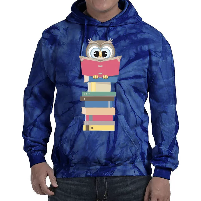 Kawaii Owl Reads Book Reading Bookworm Library Book Lover Tie Dye Hoodie