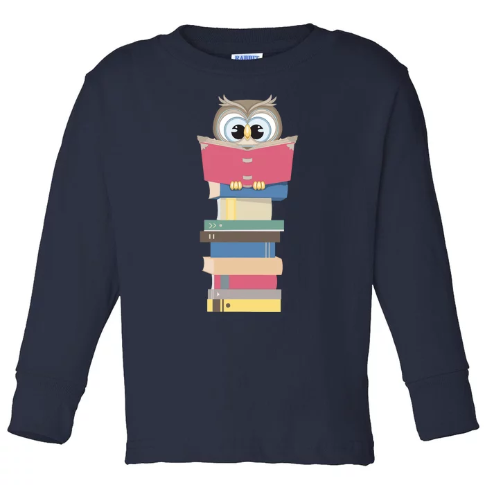 Kawaii Owl Reads Book Reading Bookworm Library Book Lover Toddler Long Sleeve Shirt