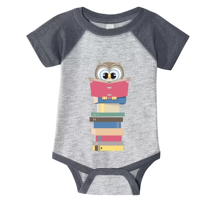 Kawaii Owl Reads Book Reading Bookworm Library Book Lover Infant Baby Jersey Bodysuit