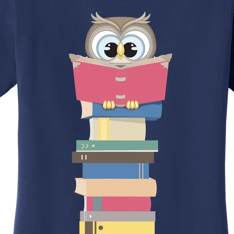 Kawaii Owl Reads Book Reading Bookworm Library Book Lover Women's T-Shirt