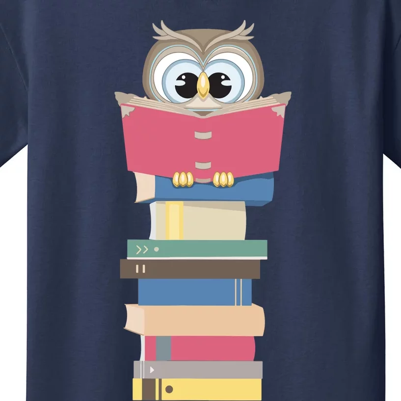 Kawaii Owl Reads Book Reading Bookworm Library Book Lover Kids T-Shirt