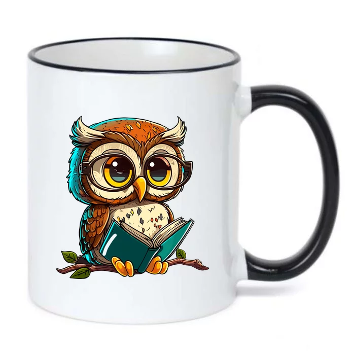 Kawaii Owl Reads Book Reading Bookworm Library Book Black Color Changing Mug