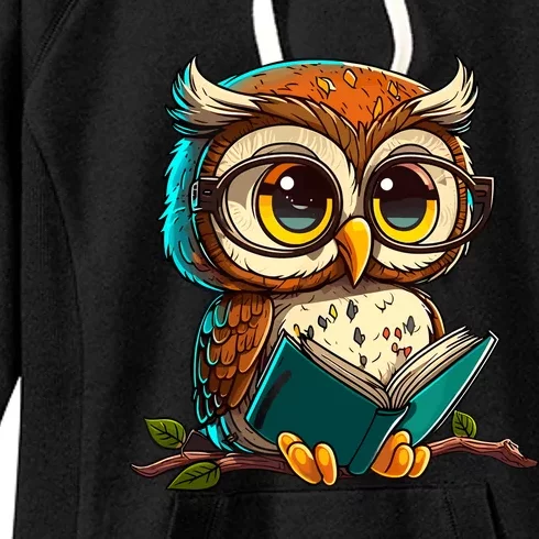 Kawaii Owl Reads Book Reading Bookworm Library Book Women's Fleece Hoodie