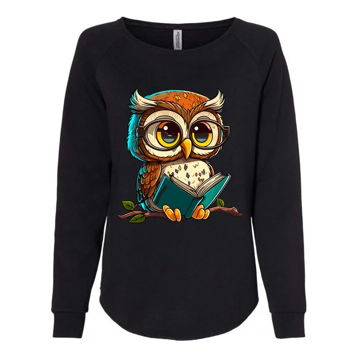 Kawaii Owl Reads Book Reading Bookworm Library Book Womens California Wash Sweatshirt