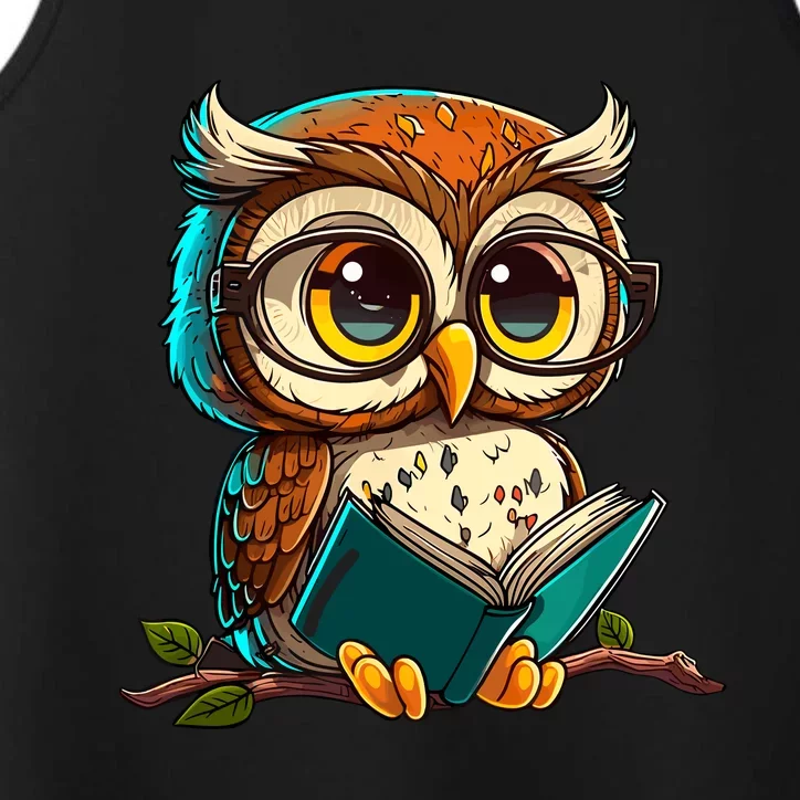 Kawaii Owl Reads Book Reading Bookworm Library Book Performance Tank