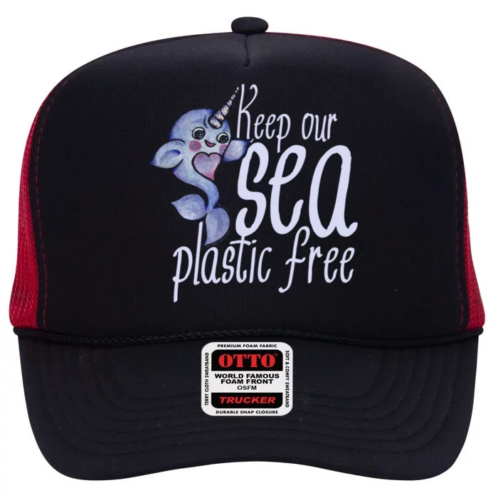 Keep Our Sea Plastic Free Cute Purple Narwhal Funny Gift High Crown Mesh Trucker Hat