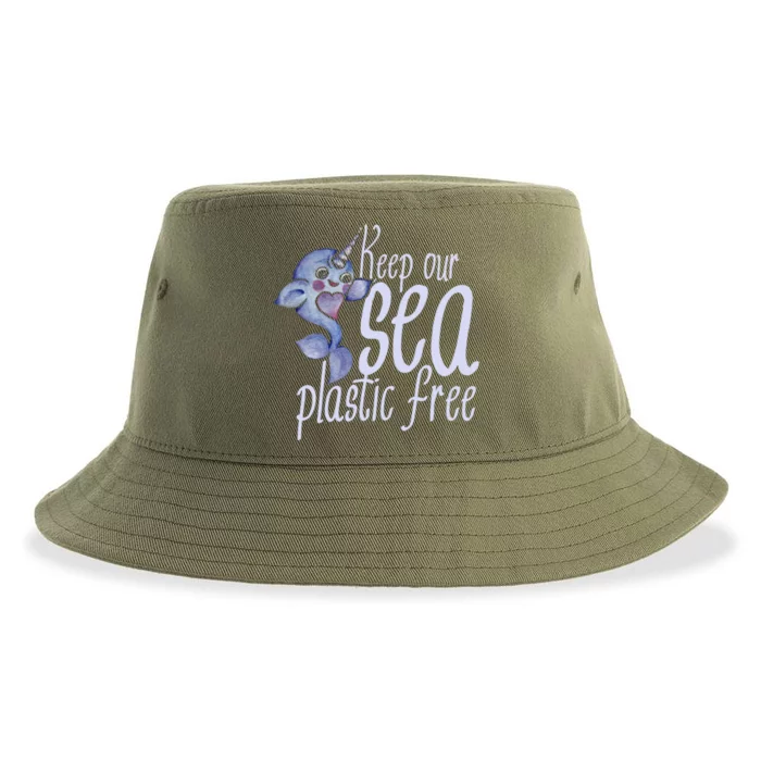 Keep Our Sea Plastic Free Cute Purple Narwhal Funny Gift Sustainable Bucket Hat