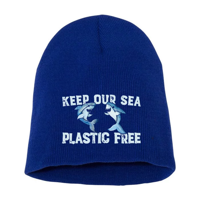 Keep Our Sea Plastic Free Cute Shark Art Funny Gift Short Acrylic Beanie