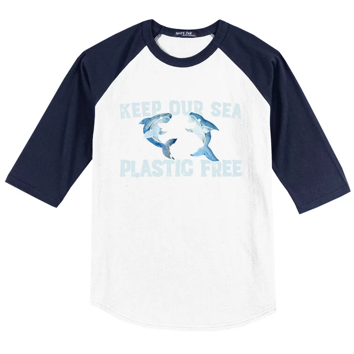 Keep Our Sea Plastic Free Cute Shark Art Funny Gift Baseball Sleeve Shirt