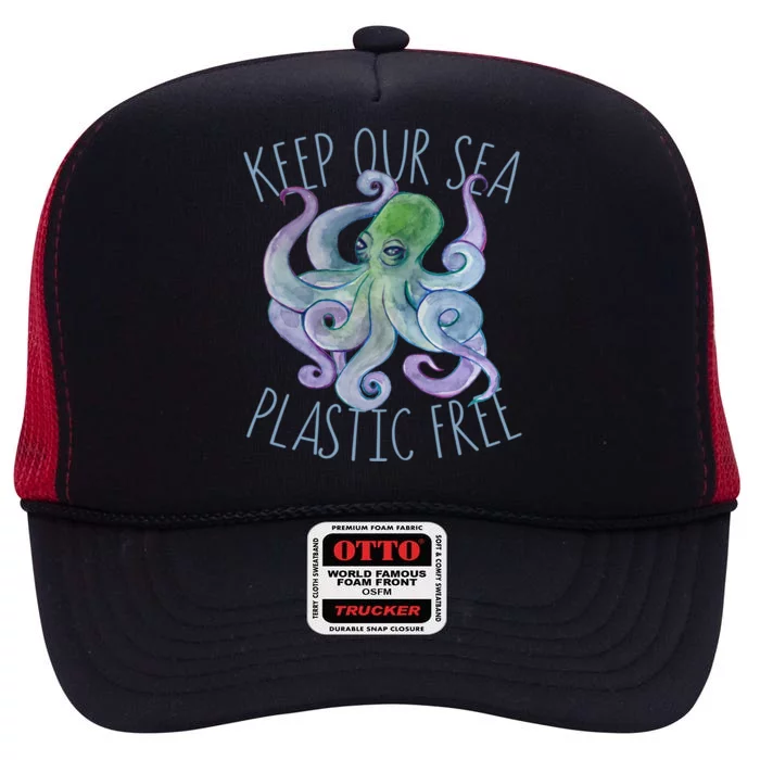 Keep Our Sea Plastic Free Octopus Cool Gift High Crown Mesh Trucker Hat