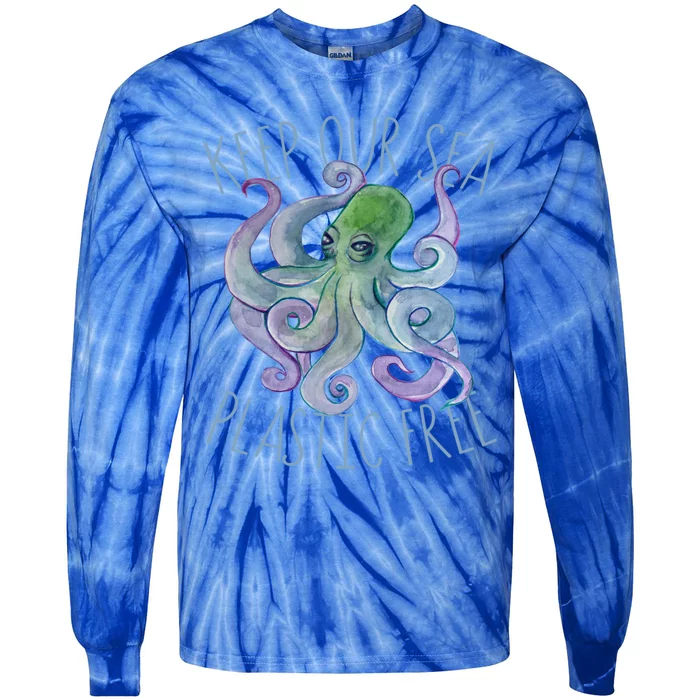 Keep Our Sea Plastic Free Octopus Cool Gift Tie-Dye Long Sleeve Shirt