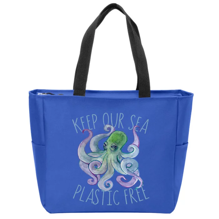 Keep Our Sea Plastic Free Octopus Cool Gift Zip Tote Bag