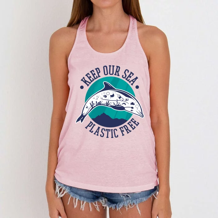 Keep Our Sea Plastic Free Gift Women's Knotted Racerback Tank