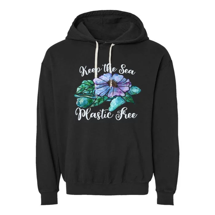 Keep Our Sea Plastic Free Watercolor Sea Turtle Gift Garment-Dyed Fleece Hoodie