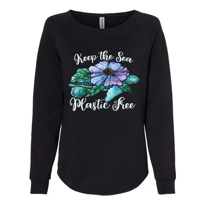 Keep Our Sea Plastic Free Watercolor Sea Turtle Gift Womens California Wash Sweatshirt