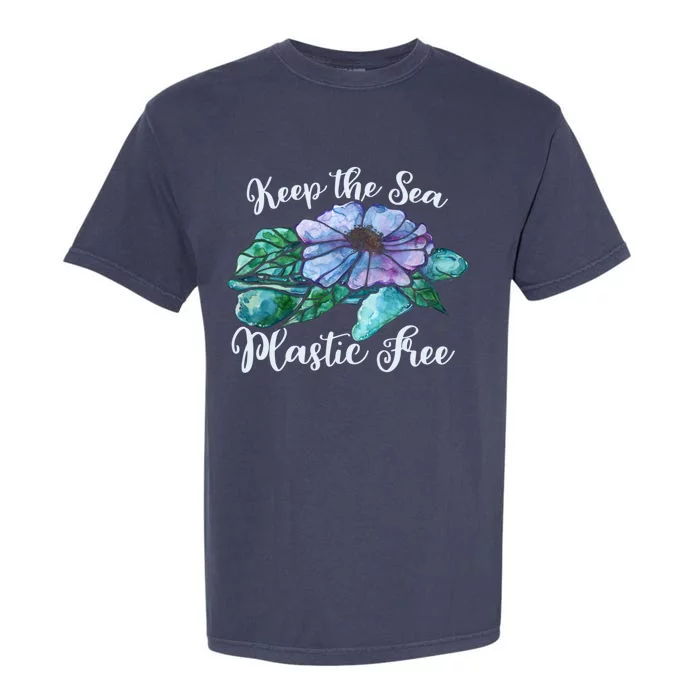 Keep Our Sea Plastic Free Watercolor Sea Turtle Gift Garment-Dyed Heavyweight T-Shirt