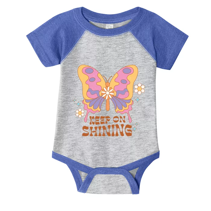 Keep On Shining Butterfly Groovy Daisy Flowers Plants Garden Gift Infant Baby Jersey Bodysuit